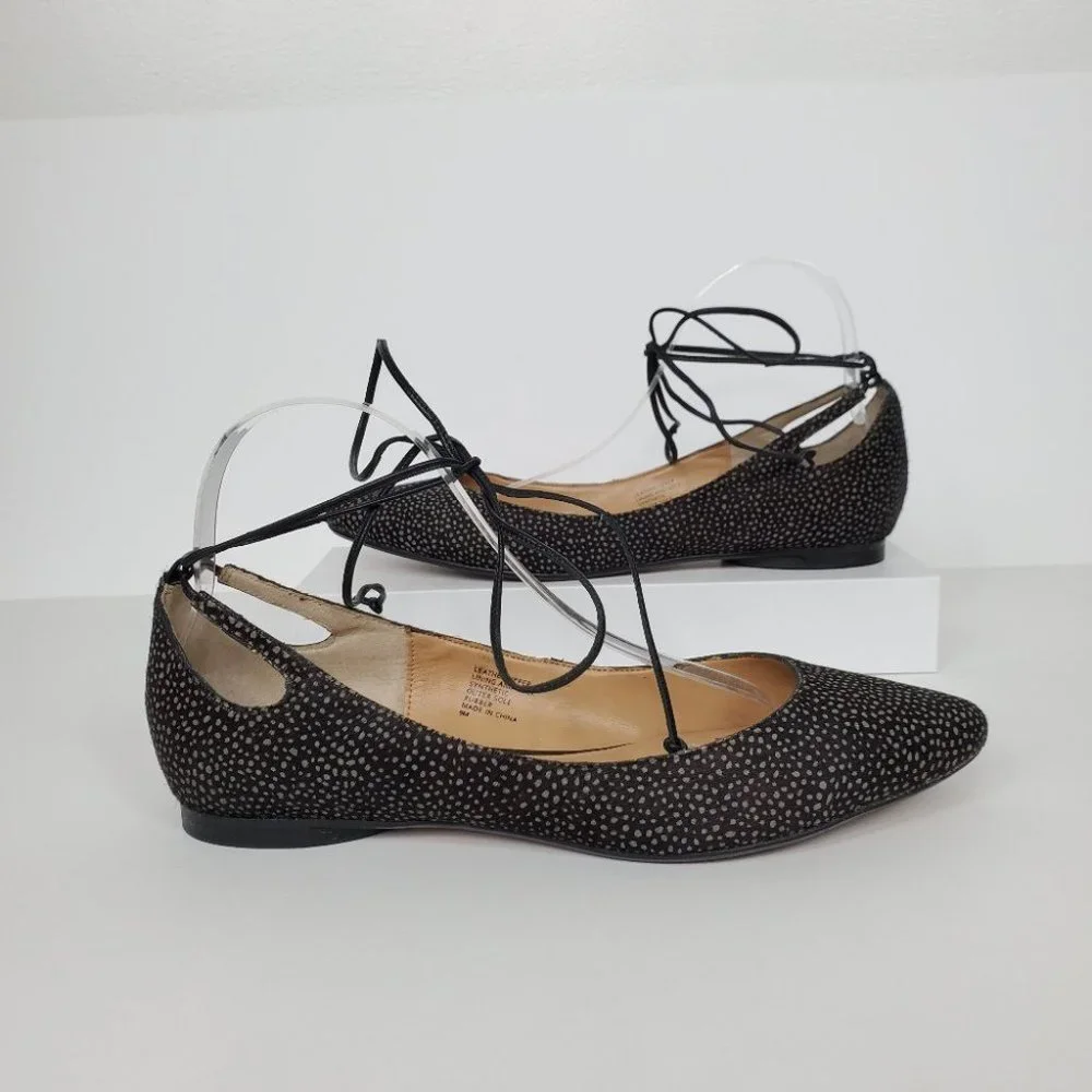 Banana Republic Leather Calf Hair Ankle Tie Up Ballet Flats Size 9M